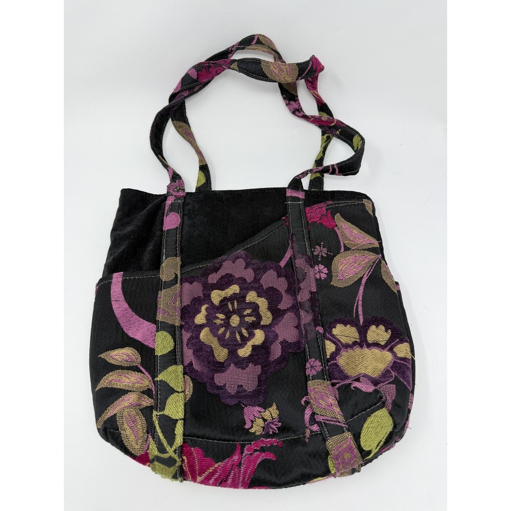 Gypsy Wings Floral Jacquard Tote Bag Medium Black Purple Magnetic Shoulder USA
